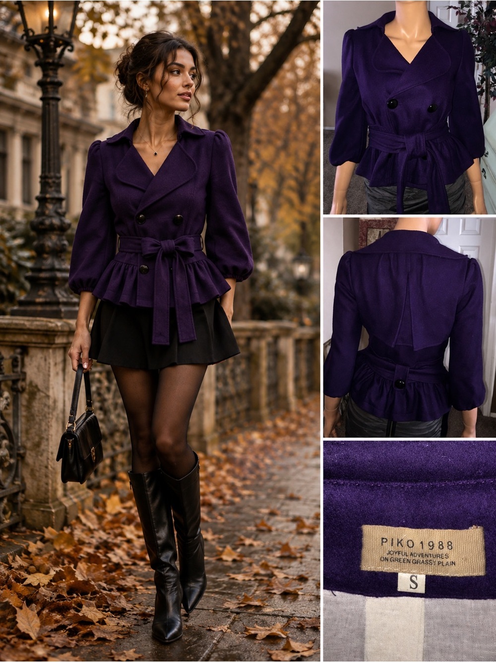 Anthropologie PIKO 1988 Purple Wool Peplum Jacket S